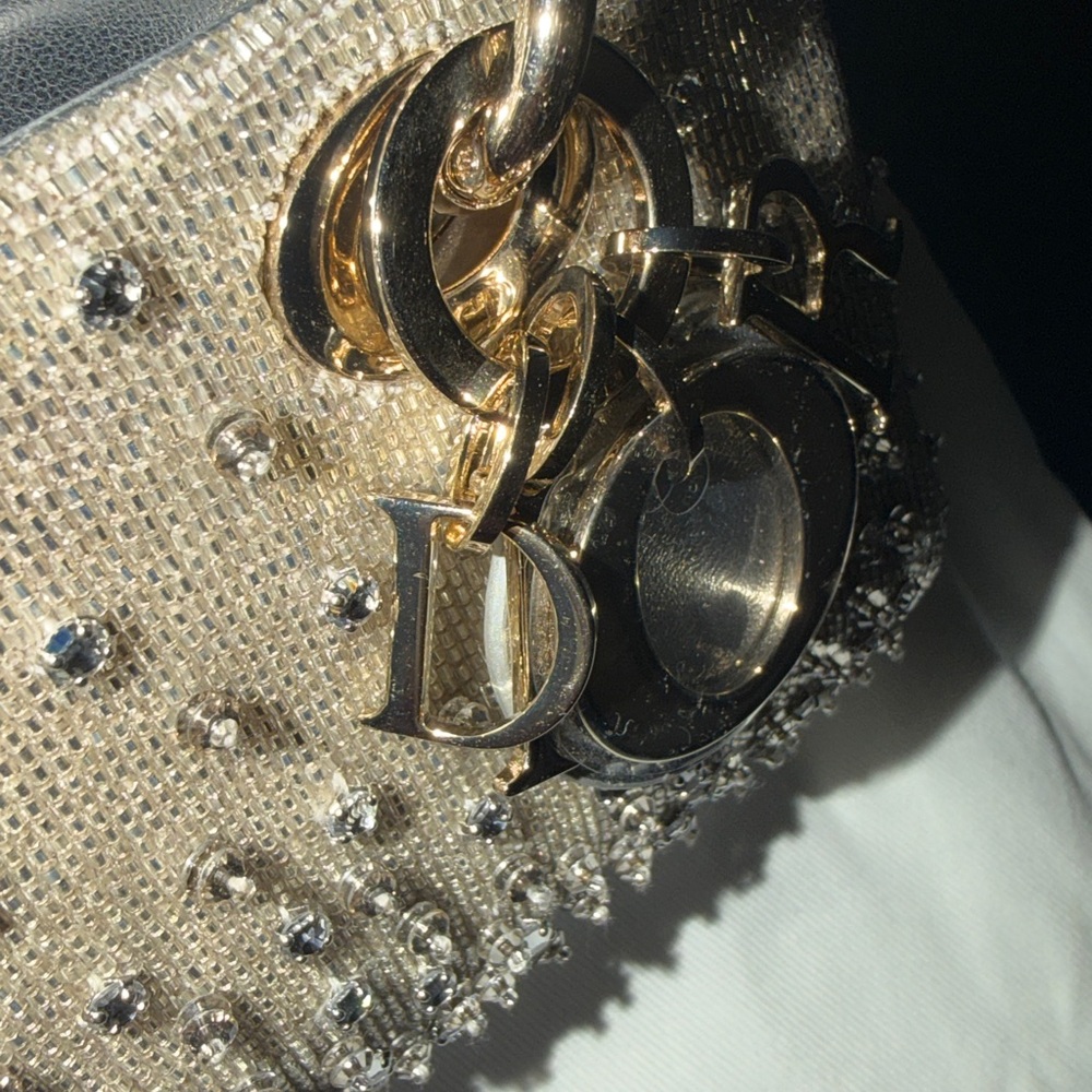 DIOR LADY D-JOY MICRO BAG SILVER-GOLD HW SATIN GRADIENT BEAD EMBROIDERY PRELOVED - Picture 13 of 13